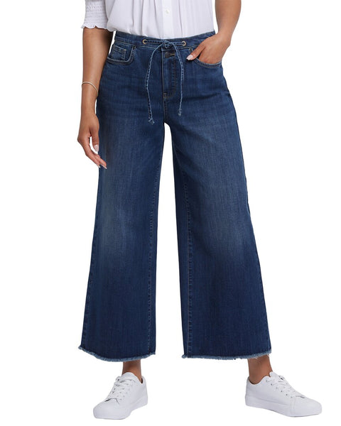 NYDJ Womens Cindi Relaxed Wide Leg Ankle Jeans - High Rise Drawstring Tie With Fray Hem & Lift Tuck® Technology