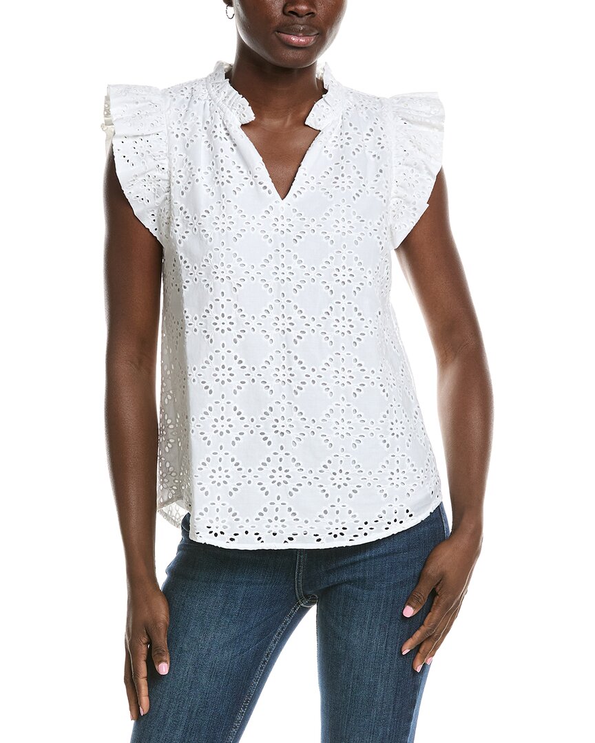 Anne Klein V-Neck Eyelet Blouse