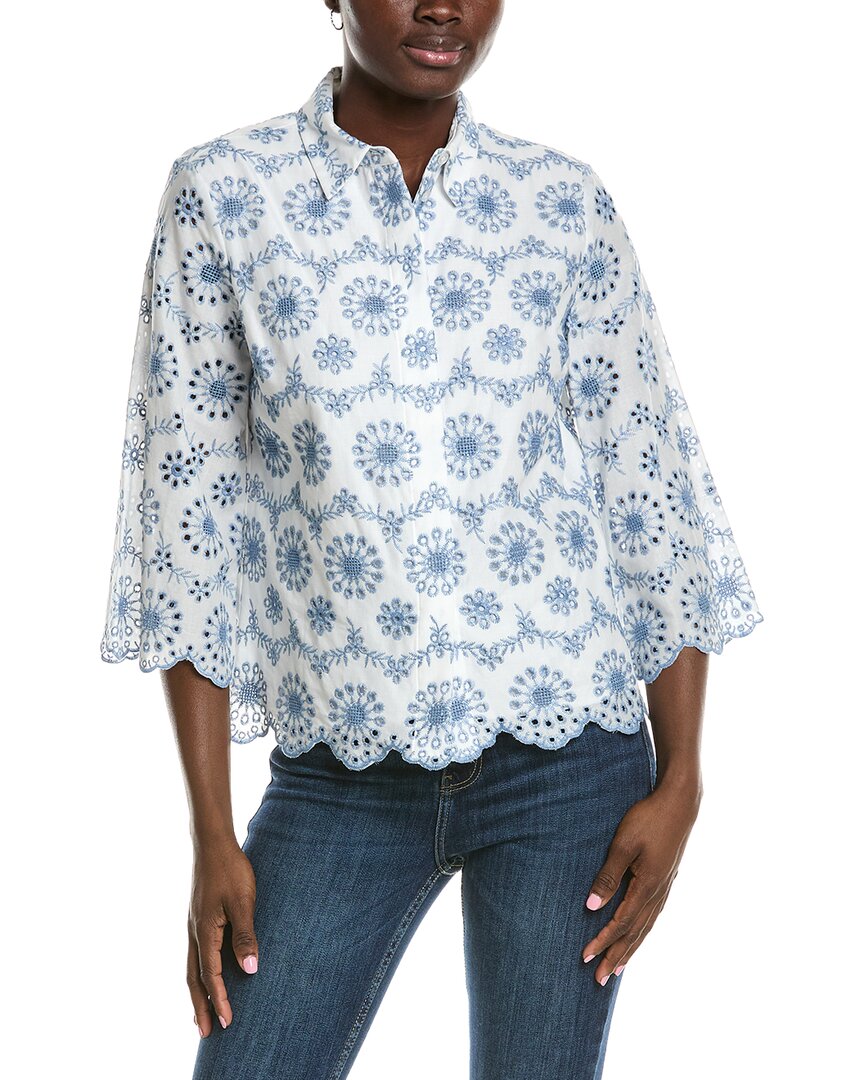 Anne Klein Scallop Hem Eyelet Shirt