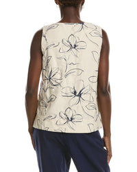 Anne Klein Tall Hem Embroidered Linen-Blend Top