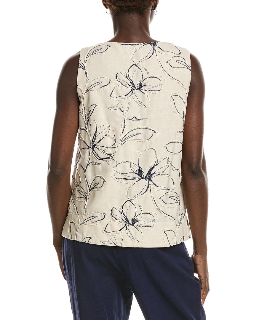 Anne Klein Tall Hem Embroidered Linen-Blend Top