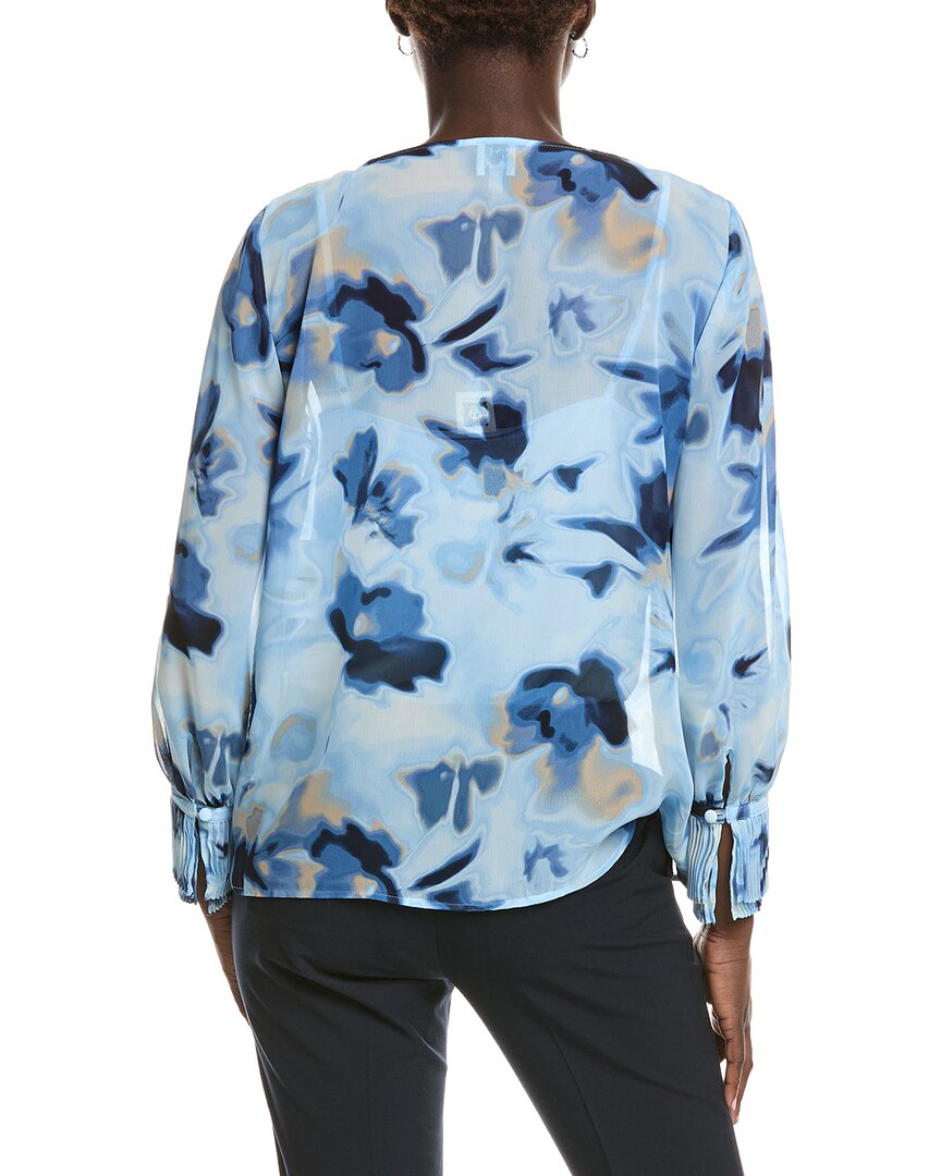 Anne Klein Printed Chiffon Pleated Cuff Shirt