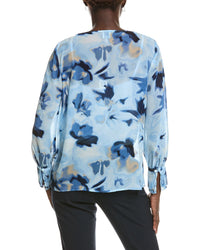 Anne Klein Printed Chiffon Pleated Cuff Shirt