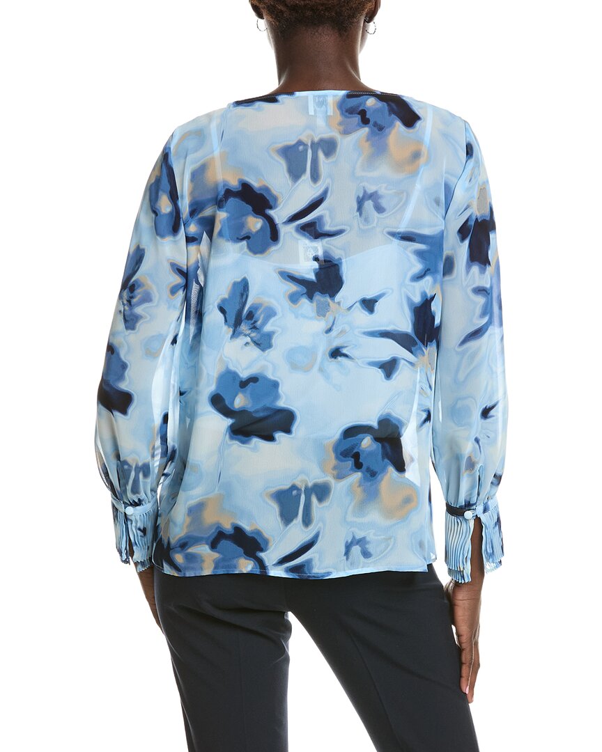 Anne Klein Printed Chiffon Pleated Cuff Shirt