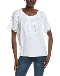 Anne Klein Pleated Neck Raglan Linen-Blend Blouse