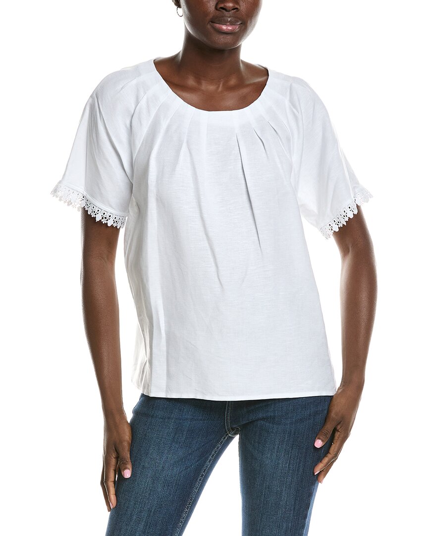 Anne Klein Pleated Neck Raglan Linen-Blend Blouse
