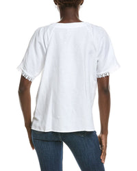 Anne Klein Pleated Neck Raglan Linen-Blend Blouse