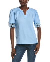 Anne Klein Flutter Sleeve Lace-Trim Top