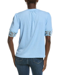 Anne Klein Flutter Sleeve Lace-Trim Top