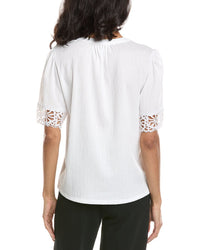 Anne Klein Flutter Sleeve Lace-Trim Top