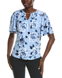 Anne Klein Pleat Neck Printed Top