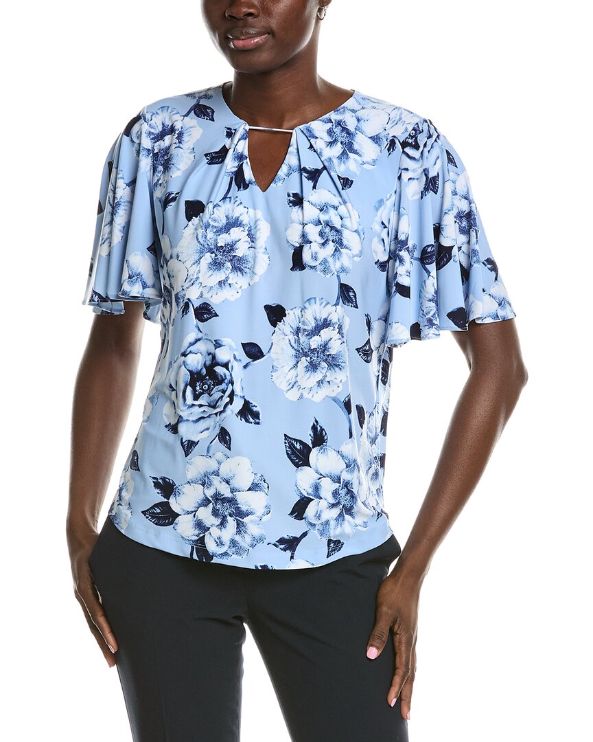 Anne Klein Pleat Neck Printed Top