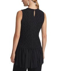 Lafayette 148 New York Hand-Smocked Lattice Fringe Silk Blouse