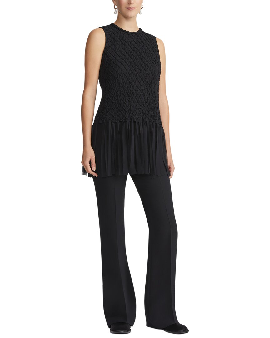 Lafayette 148 New York Hand-Smocked Lattice Fringe Silk Blouse