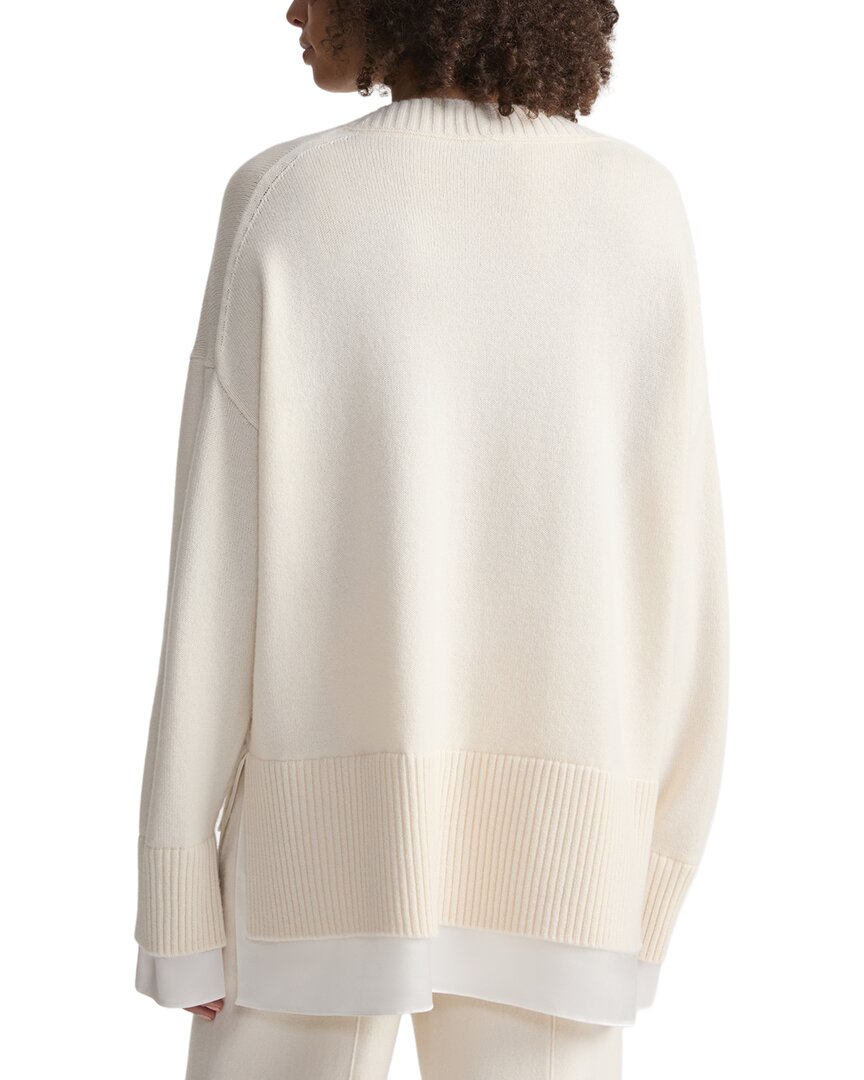 Lafayette 148 New York Lafayette 148 New York Charmeuse Trimmed V-Neck Cashmere Sweater