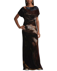 Lafayette 148 New York Bateau Neckline Floor Length Silk-Blend Dress