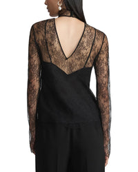 Lafayette 148 New York Lace Trim Mock Neck Silk-Blend Blouse