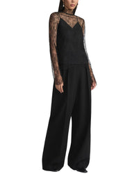 Lafayette 148 New York Lace Trim Mock Neck Silk-Blend Blouse