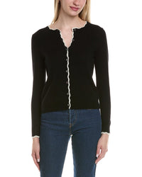 Sofiacashmere Tipped Scalloped Wool & Cashmere-Blend Cardigan