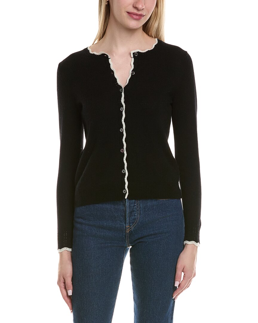Sofiacashmere Tipped Scalloped Wool & Cashmere-Blend Cardigan