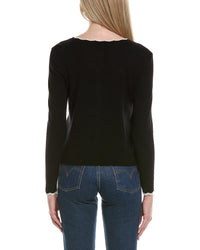 Sofiacashmere Tipped Scalloped Wool & Cashmere-Blend Cardigan