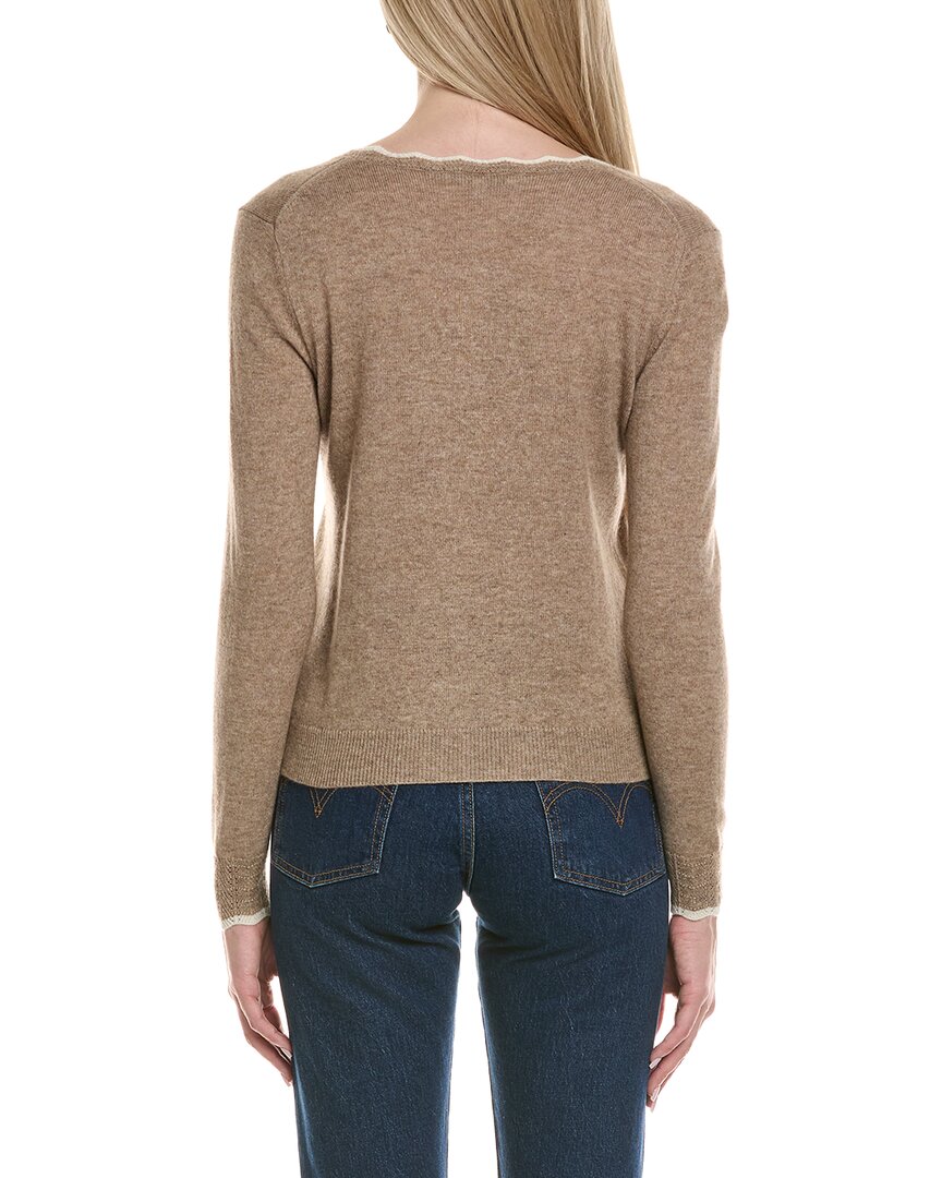 Sofiacashmere Tipped Scalloped Wool & Cashmere-Blend Cardigan