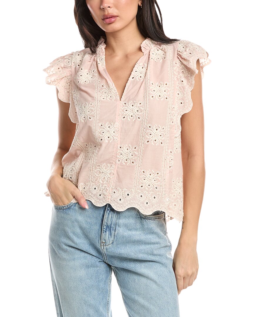 Stellah Lucy Embroidered Split Neck Top