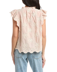 Stellah Lucy Embroidered Split Neck Top