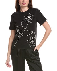 Gracia Floral Embroidered Crew Neck Top