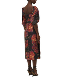 Farm Rio Shiny Chita Black Short Sleeve Midi Dress