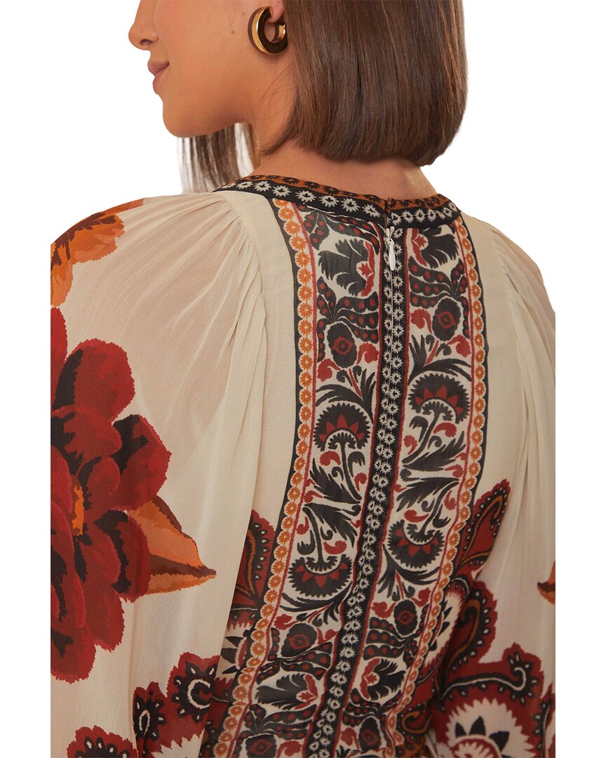 Farm Rio Winter Tapestry Sand V Neckline Long Sleeve Maxi Dress