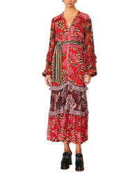 Farm Rio Mixed Floral Prints Long Sleeve Maxi Dress
