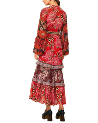 Farm Rio Mixed Floral Prints Long Sleeve Maxi Dress