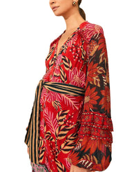 Farm Rio Mixed Floral Prints Long Sleeve Maxi Dress