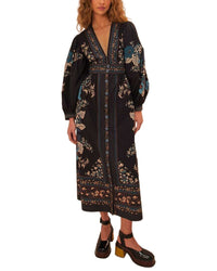Farm Rio Blossom Tapestry Black Midi Dress