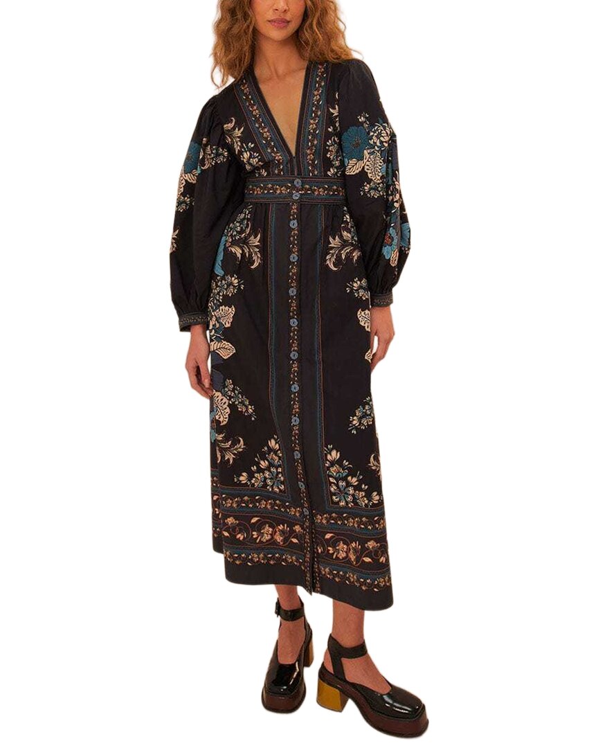 Farm Rio Blossom Tapestry Black Midi Dress