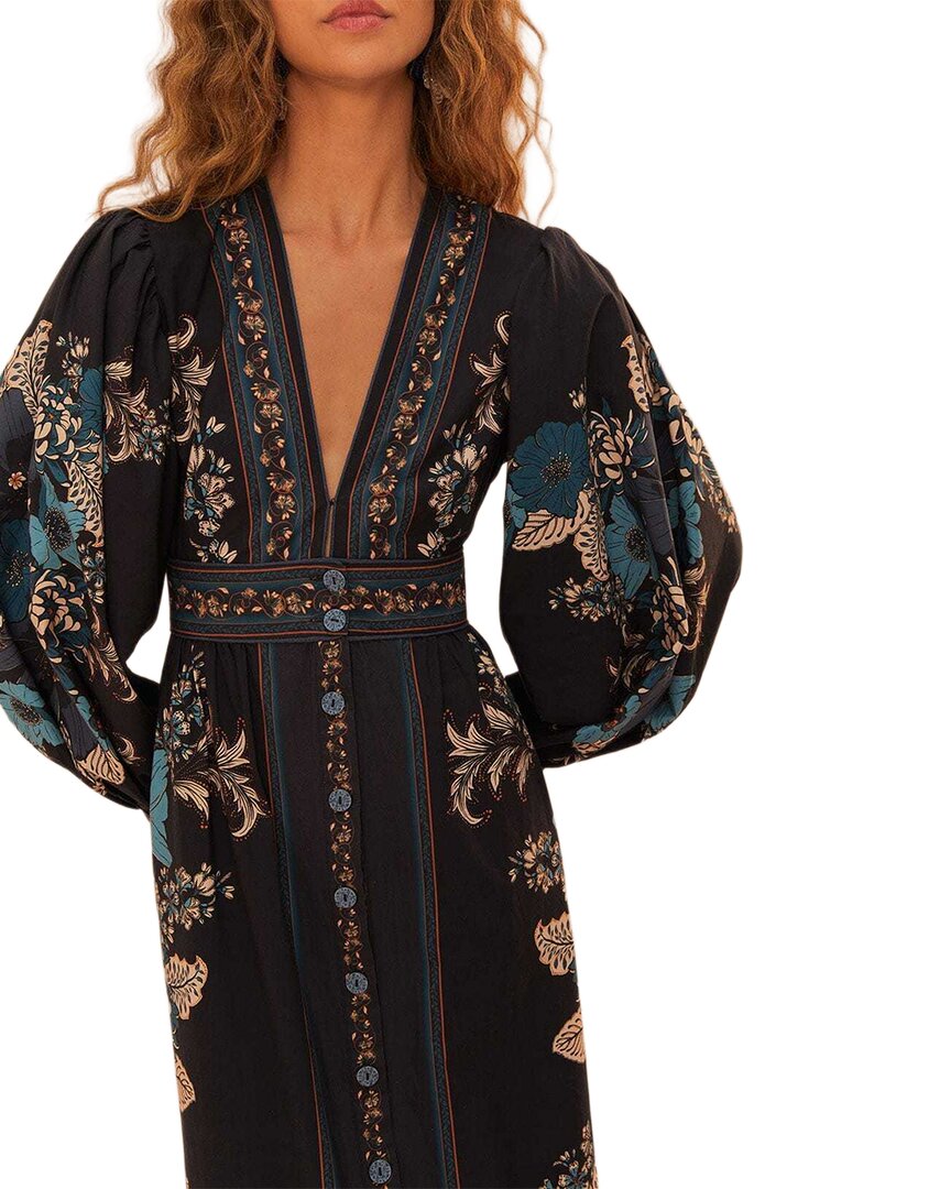 Farm Rio Blossom Tapestry Black Midi Dress
