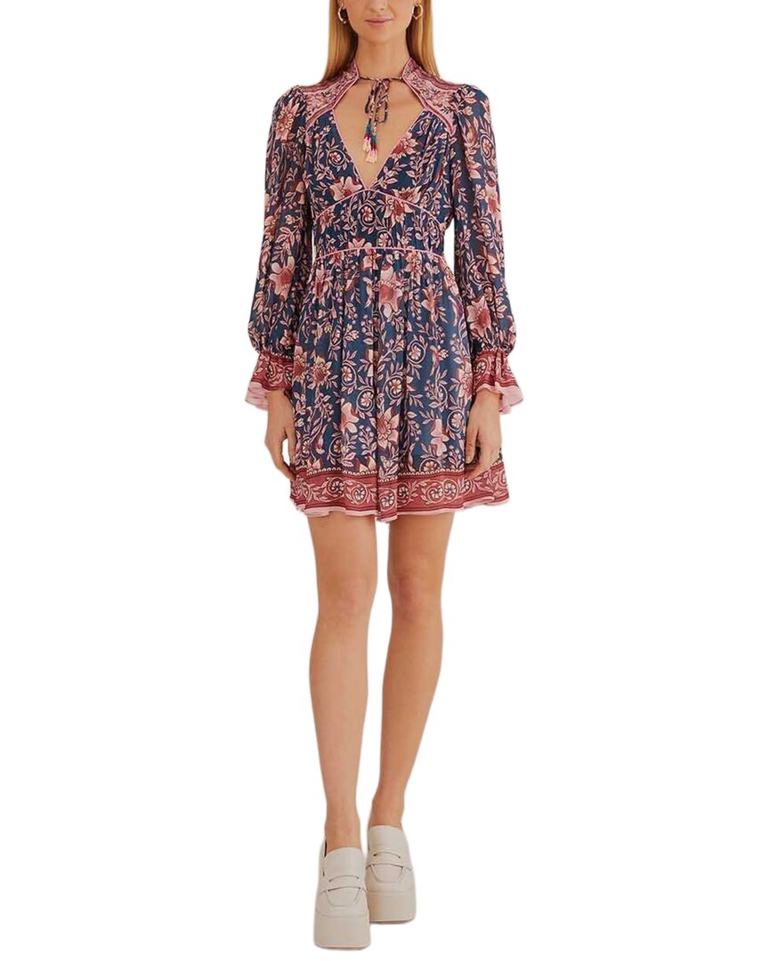 Farm Rio Ainika Charm Teal Long Sleeve Mini Dress
