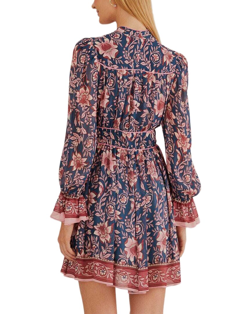 Farm Rio Ainika Charm Teal Long Sleeve Mini Dress
