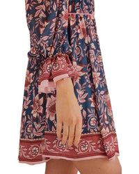 Farm Rio Ainika Charm Teal Long Sleeve Mini Dress
