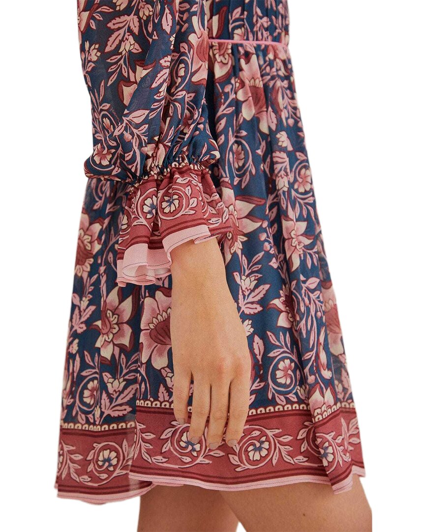 Farm Rio Ainika Charm Teal Long Sleeve Mini Dress