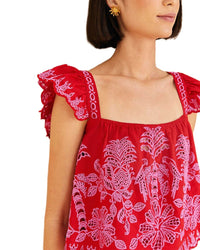 Farm Rio Palm Tree Richilieu Linen-Blend Blouse