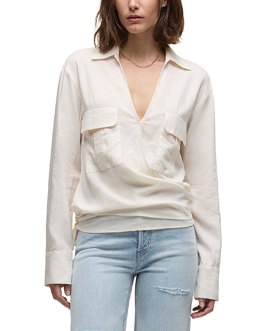 Hudson Jeans Long Sleeve Linen-Blend Wrap Shirt