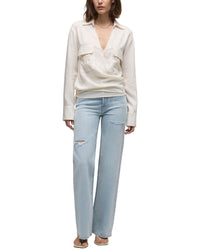 Hudson Jeans Long Sleeve Linen-Blend Wrap Shirt