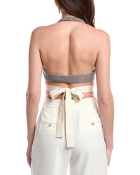 Brunello Cucinelli Ball Chain Silk-Blend Tie Front Triangle Top