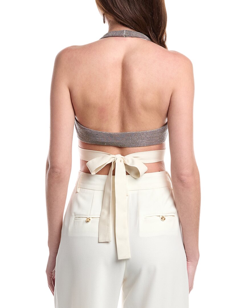 Brunello Cucinelli Ball Chain Silk-Blend Tie Front Triangle Top