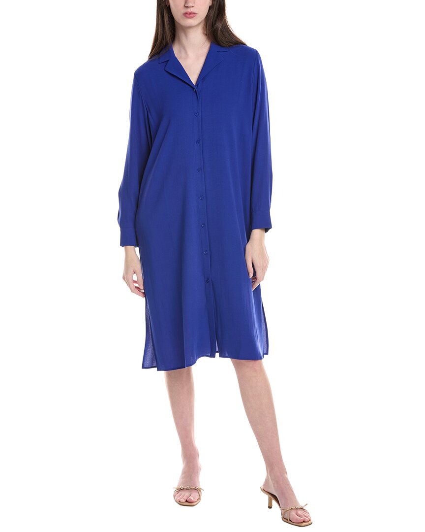 Eileen Fisher Petite Notch Collar Silk Midi Dress