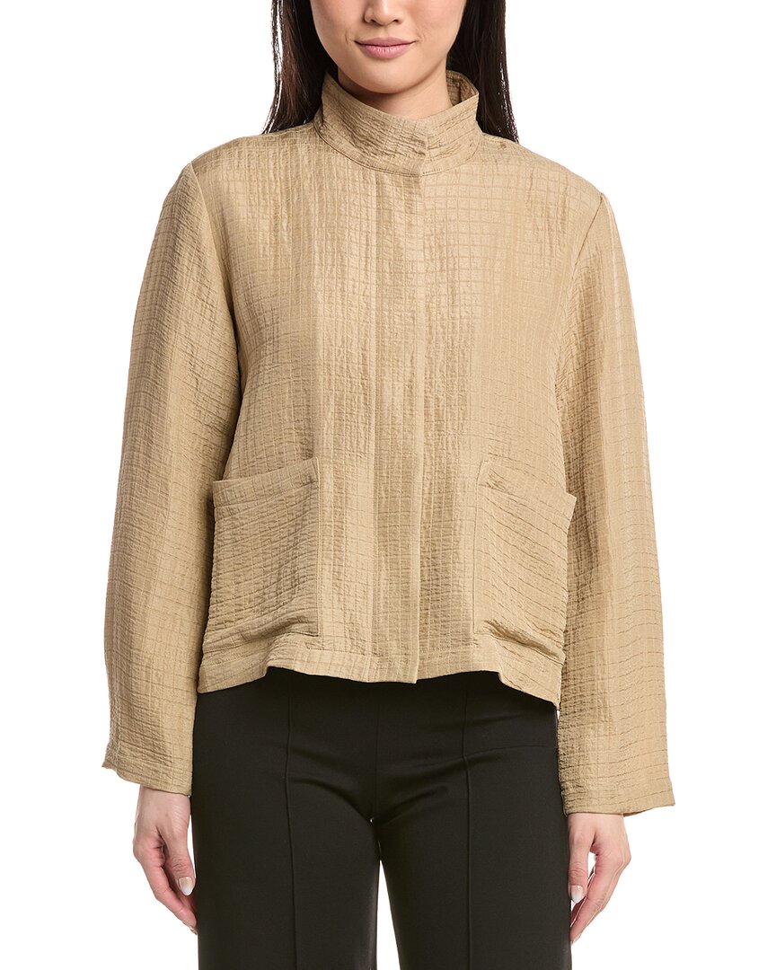 Eileen Fisher Stand Collar Silk & Linen-Blend Jacket