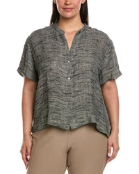 EILEEN FISHER Eileen Fisher Plus Mandarin Collar Linen-Blend Shirt