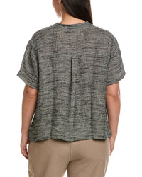 EILEEN FISHER Eileen Fisher Plus Mandarin Collar Linen-Blend Shirt